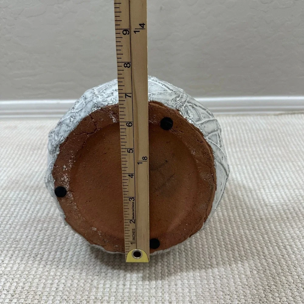 Modern Farmhouse Distressed White Geometric Ceramic Terracotta Vase 9 Inch